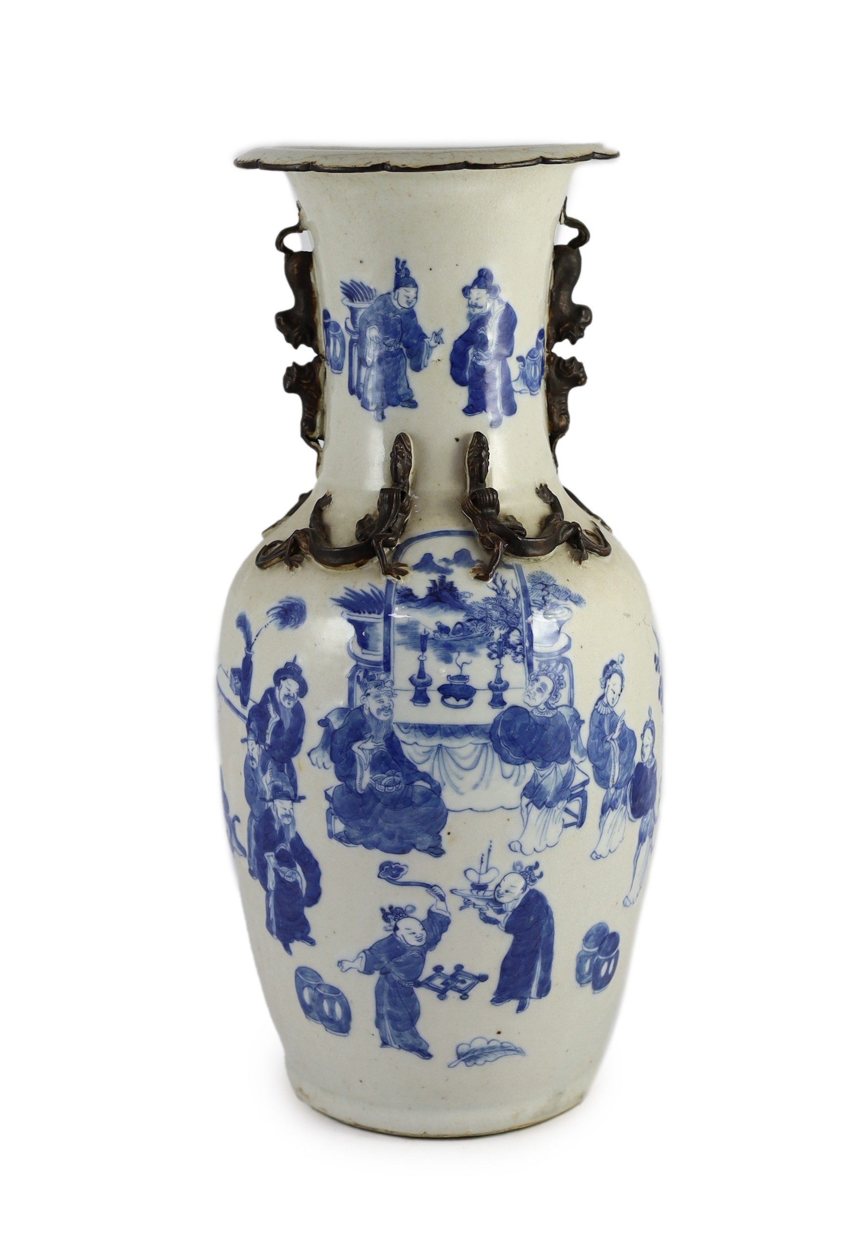 A large Chinese blue and white crackle glaze baluster vase, 19th century, 46cm high